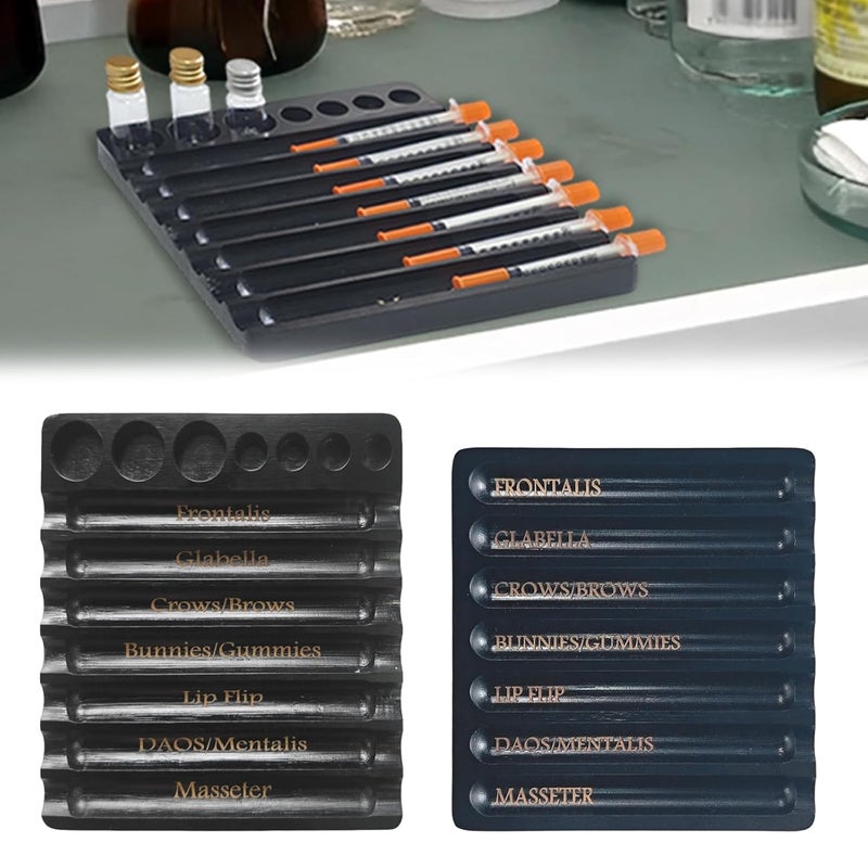 Bantlou 2PCS Aesthetic Practitioner Syringe Tray, Bamboo Aesthetic Physician Syringe Preparation Tray, Syringe Tray for Aestheticians and Nurses, Syringe Storage Tray with 7 Flutes (2PCS-Black) - Image 1